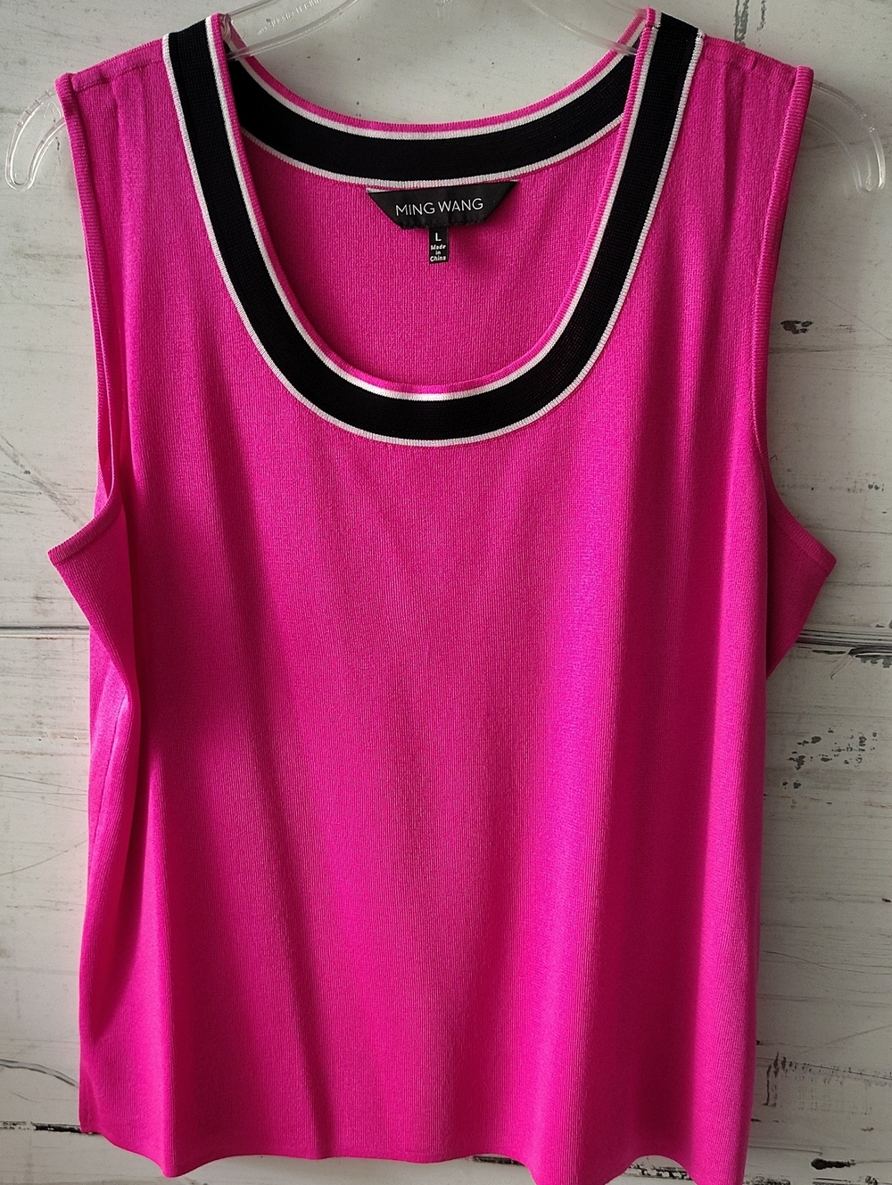 Ming Wang Bright Hot Pink Sleeveless Knit Tank with Black & White Trim